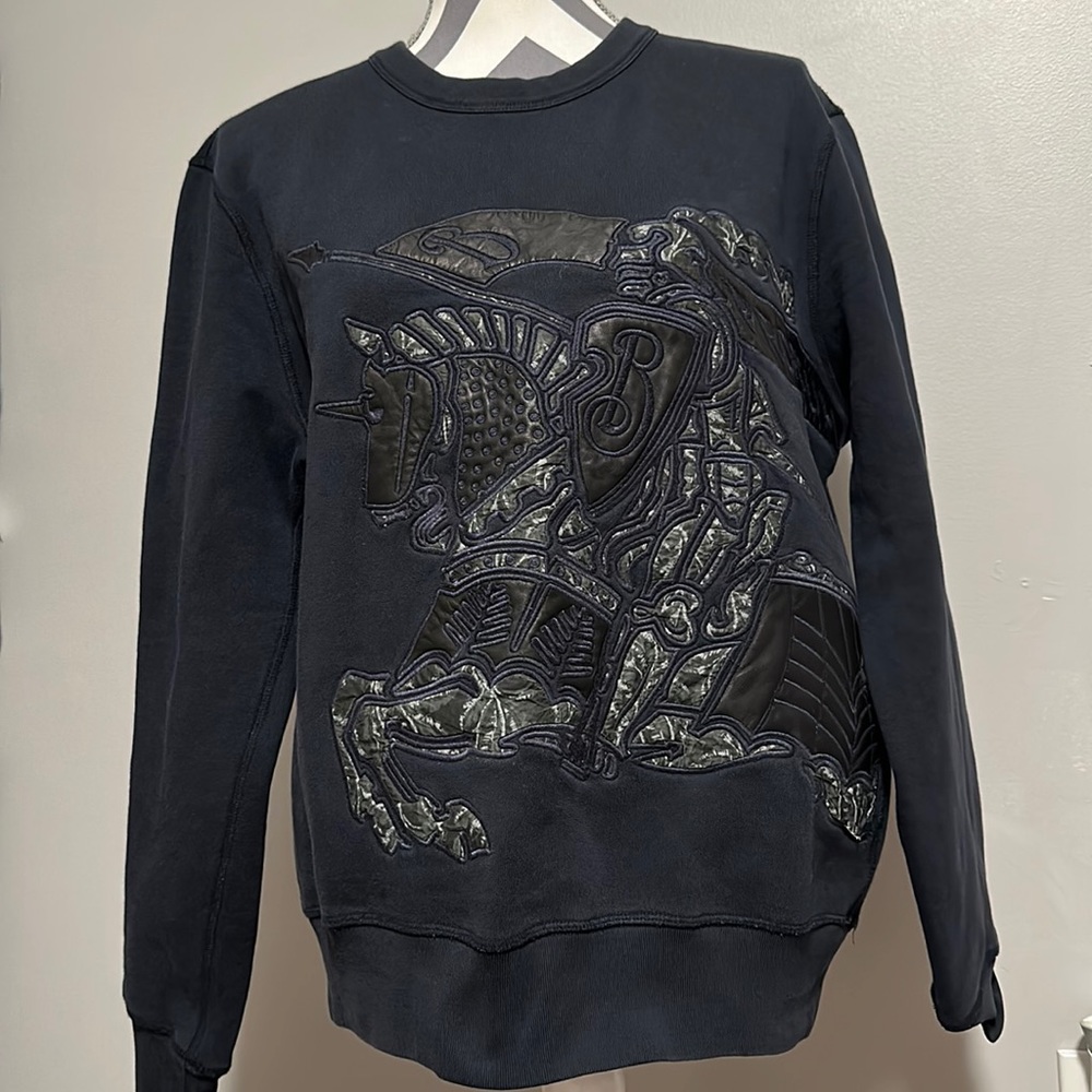 Burberry Men's Blue Equestrian Knight-appliqué Sweatshirt